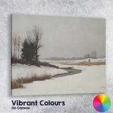 Minimalist Snowy Marshland River Winter Landscape Canvas Wall Art Print Decor Picture Ready to Hang