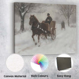 Impressionist Horse Drawn Carriage Snow Covered Winter Country Road Canvas Wall Art Print Decor Picture Ready to Hang