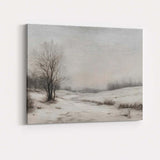 Serene Winter Meadow Snow Covered Countryside Bare Tree Landscape Canvas Wall Art Print Decor Picture Ready to Hang