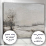 Serene Winter Meadow Snow Covered Countryside Bare Tree Landscape Canvas Wall Art Print Decor Picture Ready to Hang