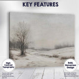 Serene Winter Meadow Snow Covered Countryside Bare Tree Landscape Canvas Wall Art Print Decor Picture Ready to Hang