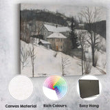 Rustic Snow Covered Village Hillside Winter Landscape Canvas Wall Art Print Decor Picture Ready to Hang