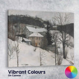 Rustic Snow Covered Village Hillside Winter Landscape Canvas Wall Art Print Decor Picture Ready to Hang