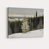 Snowy Evergreen Forest Panorama Winter Landscape Moody Neutral Tones Painting Canvas Wall Art Print Decor Picture Ready to Hang