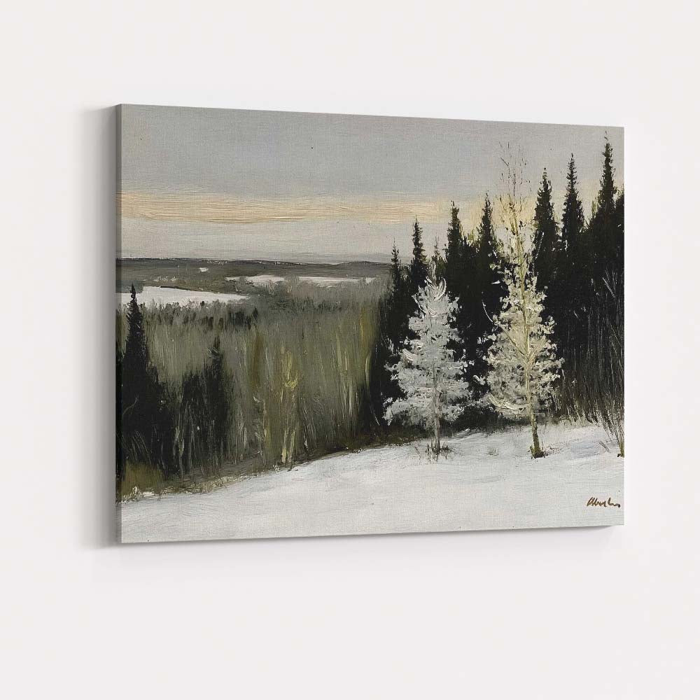Moody Frosted Evergreen Woodland Winter Landscape Canvas Wall Art Print Decor Picture Ready to Hang