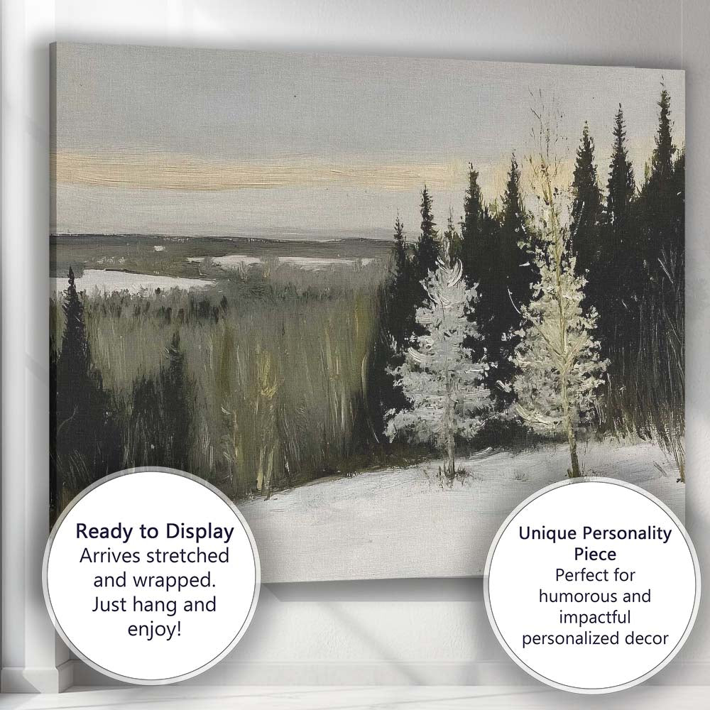Moody Frosted Evergreen Woodland Winter Landscape Canvas Wall Art Print Decor Picture Ready to Hang