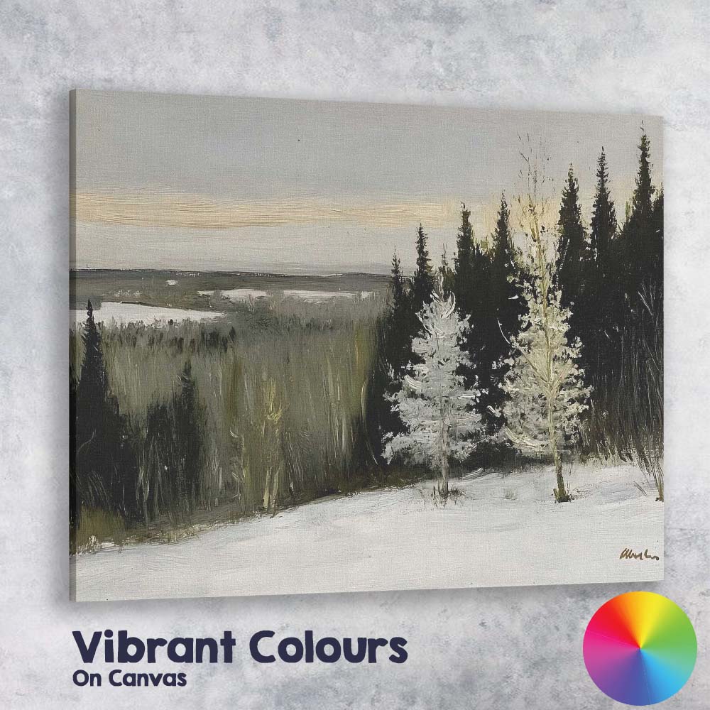 Moody Frosted Evergreen Woodland Winter Landscape Canvas Wall Art Print Decor Picture Ready to Hang