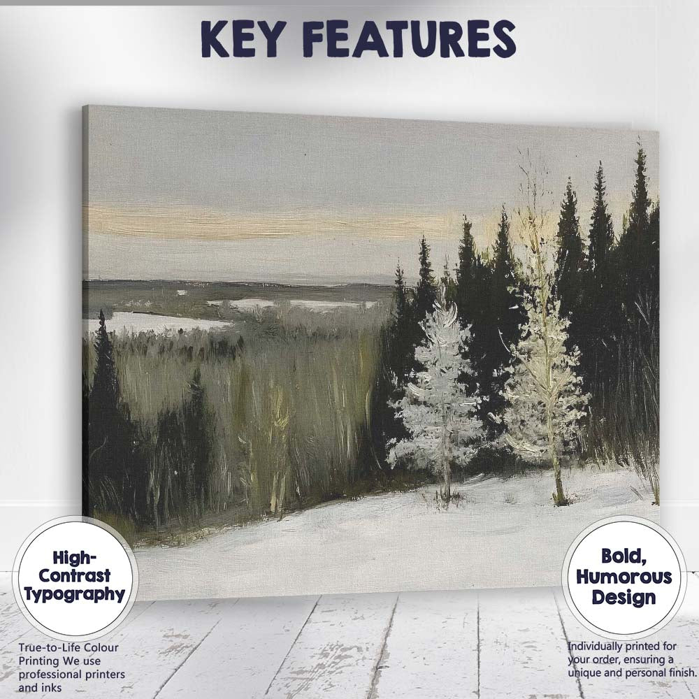 Moody Frosted Evergreen Woodland Winter Landscape Canvas Wall Art Print Decor Picture Ready to Hang