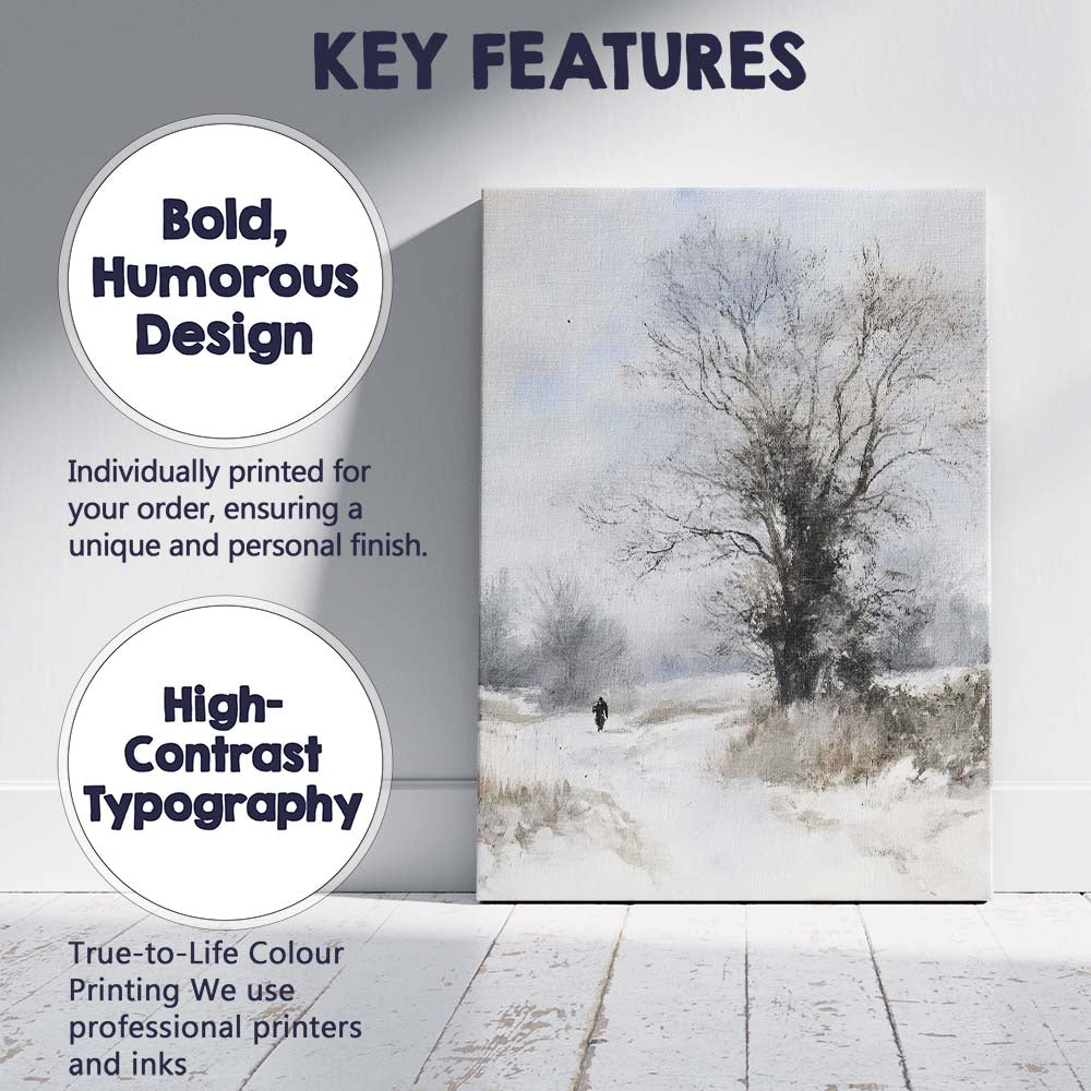 Watercolour Winter Country Lane Lone Tree Snow Scene Canvas Wall Art Print Decor Picture Ready to Hang