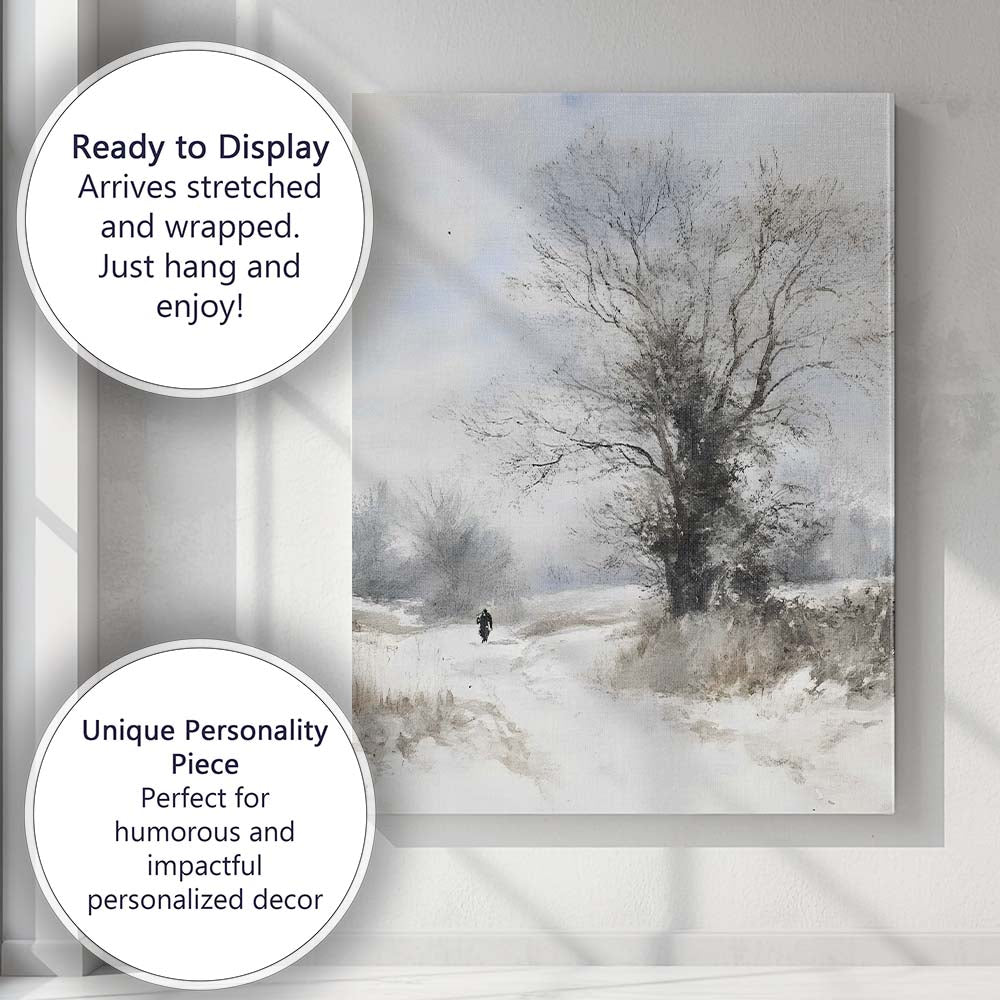 Watercolour Winter Country Lane Lone Tree Snow Scene Canvas Wall Art Print Decor Picture Ready to Hang