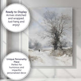 Watercolour Winter Country Lane Lone Tree Snow Scene Canvas Wall Art Print Decor Picture Ready to Hang