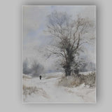Winter Country Lane Bare Tree Landscape Soft Monochrome Watercolour Style Canvas Wall Art Print Decor Picture Ready to Hang