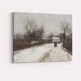 Rustic Snow Covered Country Lane Village Scene Canvas Wall Art Print Decor Picture Ready to Hang