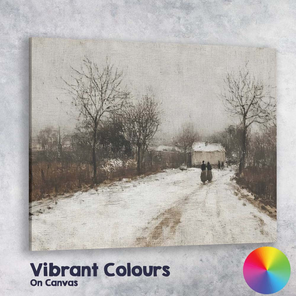 Rustic Snow Covered Country Lane Village Scene Canvas Wall Art Print Decor Picture Ready to Hang