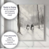 Snowy Woodland Horse Riders Winter Forest Path Atmospheric Landscape Canvas Wall Art Print Decor Picture Ready to Hang