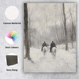 Snowy Woodland Horse Riders Winter Forest Path Atmospheric Landscape Canvas Wall Art Print Decor Picture Ready to Hang