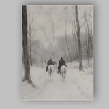Snowy Woodland Horse Riders Winter Forest Path Atmospheric Landscape Canvas Wall Art Print Decor Picture Ready to Hang