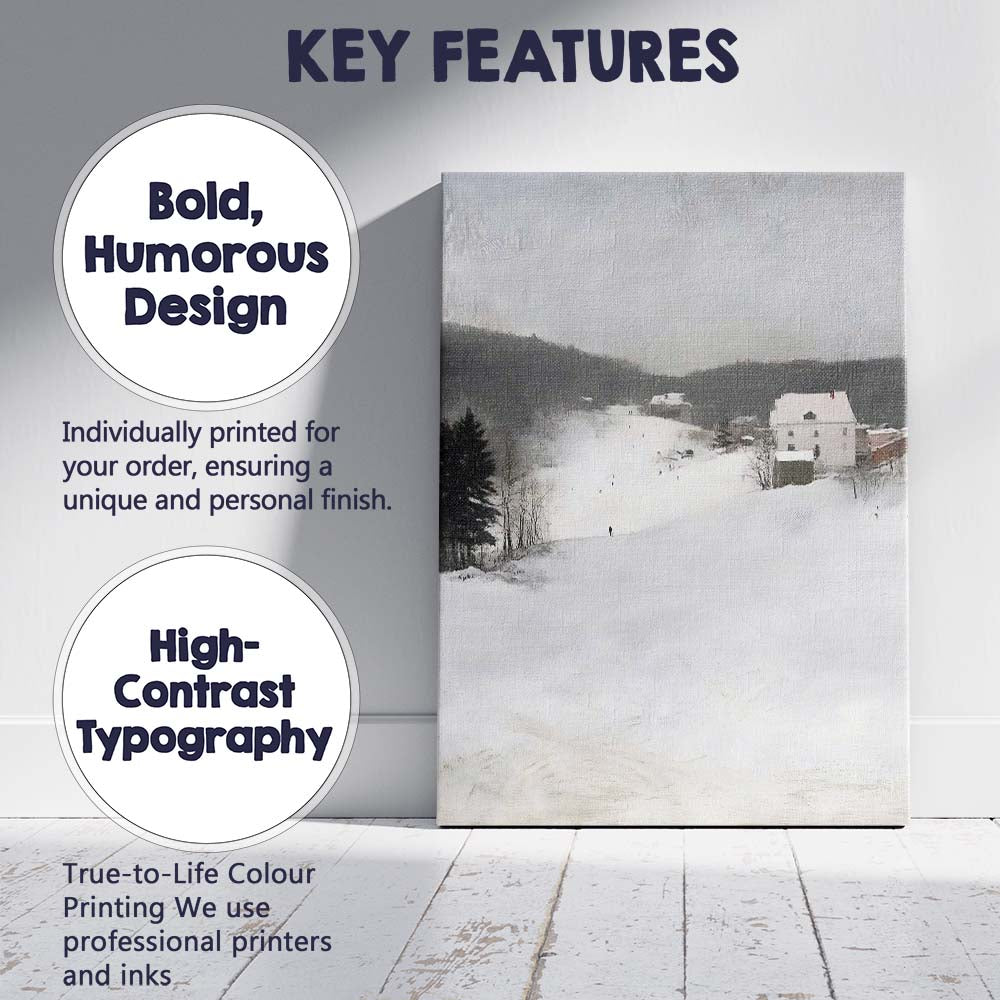 Soft Winter Village Snow Covered Rolling Hills Landscape Canvas Wall Art Print Decor Picture Ready to Hang