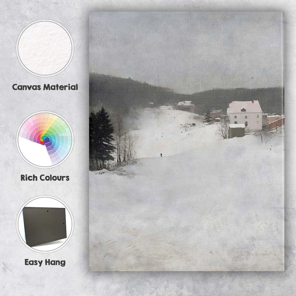 Soft Winter Village Snow Covered Rolling Hills Landscape Canvas Wall Art Print Decor Picture Ready to Hang