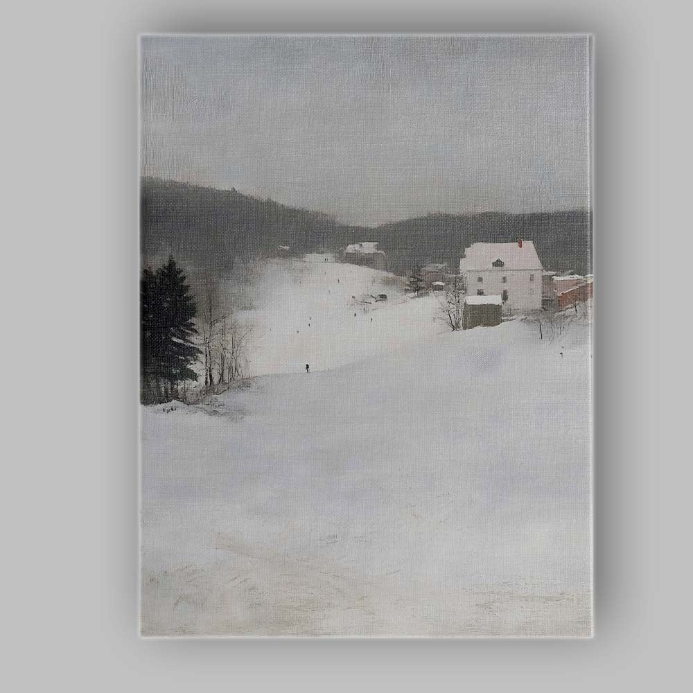 Soft Winter Village Snow Covered Rolling Hills Landscape Canvas Wall Art Print Decor Picture Ready to Hang