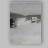 Soft Winter Village Snow Covered Rolling Hills Landscape Canvas Wall Art Print Decor Picture Ready to Hang