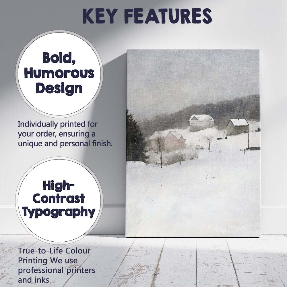 Soft Impressionist Snow Covered Rural Farm Winter Landscape Canvas Wall Art Print Decor Picture Ready to Hang