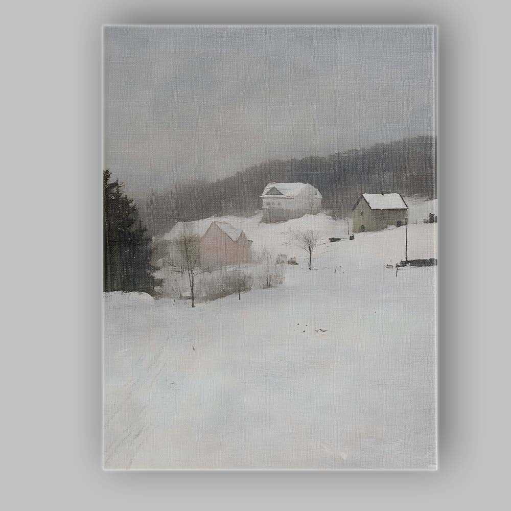 Soft Impressionist Snow Covered Rural Farm Winter Landscape Canvas Wall Art Print Decor Picture Ready to Hang