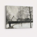 Monochrome Winter Village Pathway Figure Landscape Canvas Wall Art Print Decor Picture Ready to Hang