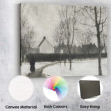 Monochrome Winter Village Pathway Figure Landscape Canvas Wall Art Print Decor Picture Ready to Hang