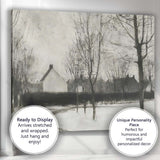 Monochrome Winter Village Pathway Figure Landscape Canvas Wall Art Print Decor Picture Ready to Hang
