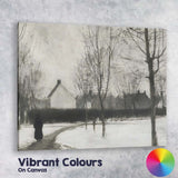 Monochrome Winter Village Pathway Figure Landscape Canvas Wall Art Print Decor Picture Ready to Hang