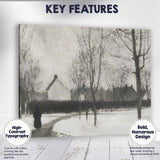 Monochrome Winter Village Pathway Figure Landscape Canvas Wall Art Print Decor Picture Ready to Hang