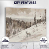 Sepia Woodland Deer Snowy Hillside Watercolour Landscape Canvas Wall Art Print Decor Picture Ready to Hang