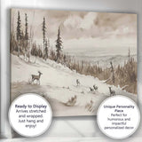 Sepia Watercolour Winter Deer Woodland Panorama Canvas Wall Art Print Decor Picture Ready to Hang