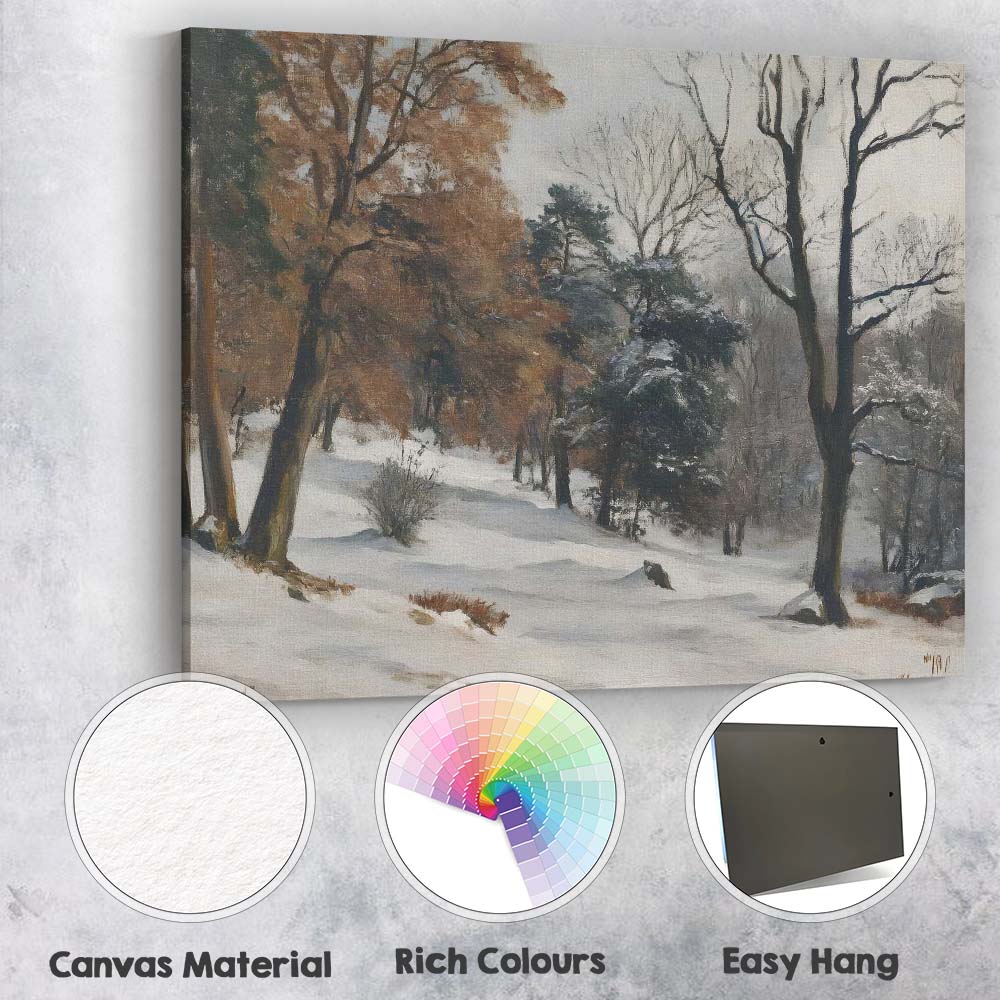 Impressionist Snow Covered Woodland Winter Landscape Canvas Wall Art Print Decor Picture Ready to Hang