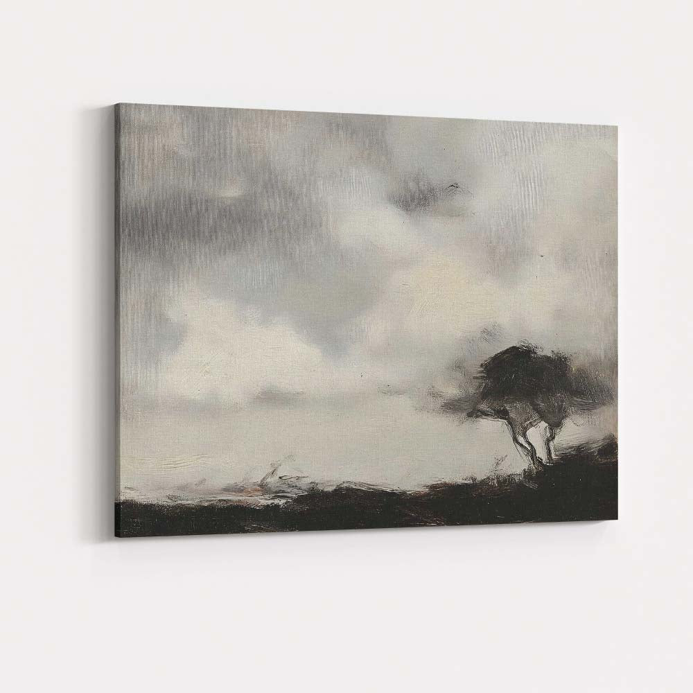 Minimalist Monochrome Windswept Lone Tree Stormy Sky Landscape Canvas Wall Art Print Decor Picture Ready to Hang