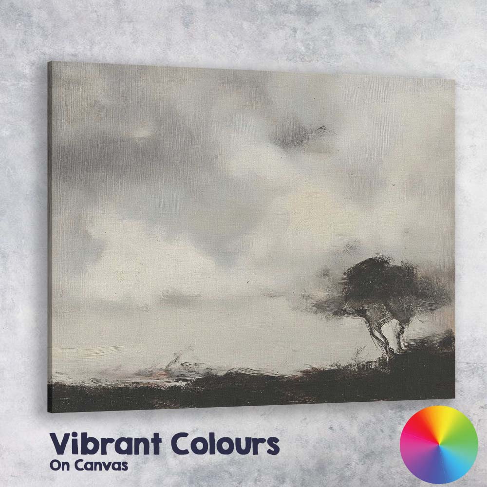 Minimalist Monochrome Windswept Lone Tree Stormy Sky Landscape Canvas Wall Art Print Decor Picture Ready to Hang