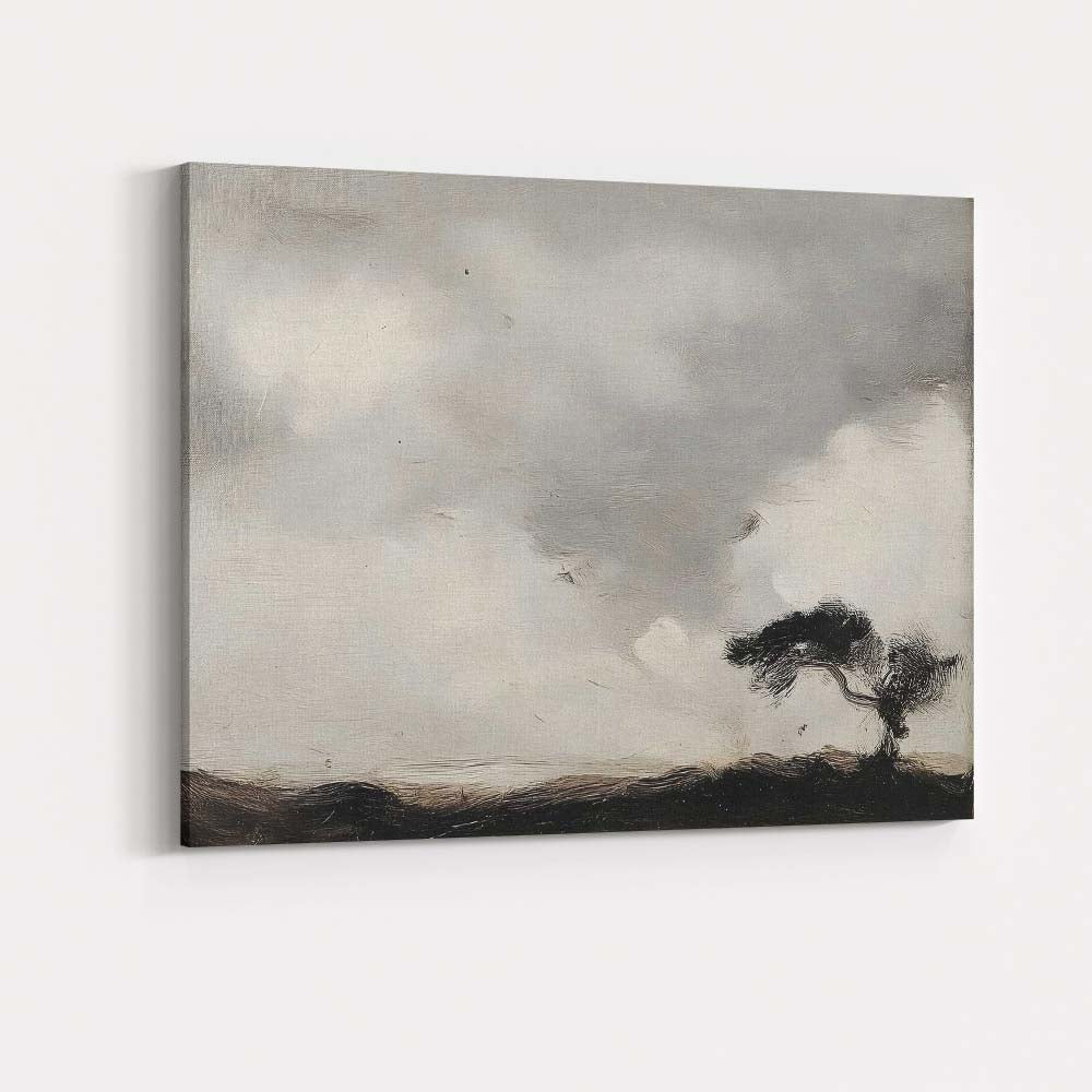 Minimalist Monochrome Windswept Tree Moody Winter Horizon Canvas Wall Art Print Decor Picture Ready to Hang