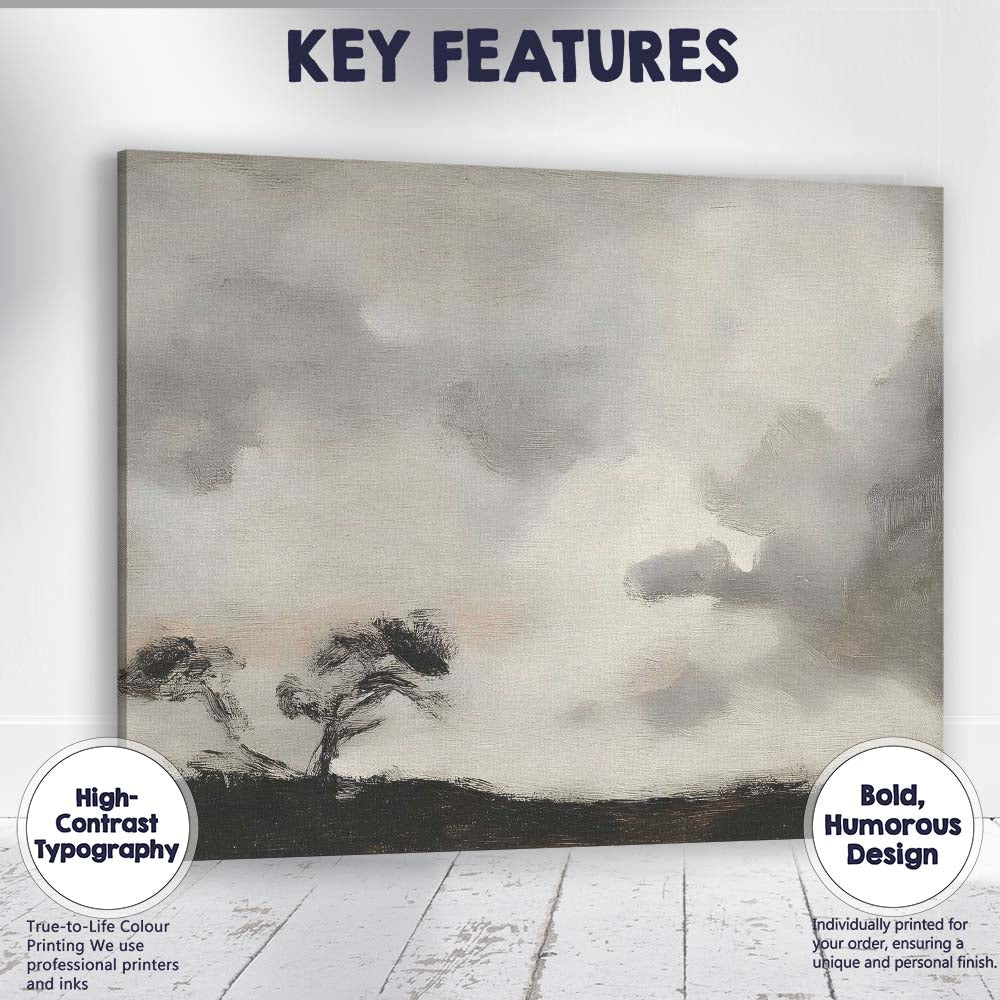 Minimalist Monochrome Twin Trees Dramatic Cloudscape Landscape Canvas Wall Art Print Decor Picture Ready to Hang