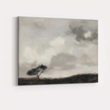 Monochrome Windswept Tree Dramatic Cloudy Landscape Textured Painting Canvas Wall Art Print Decor Picture Ready to Hang