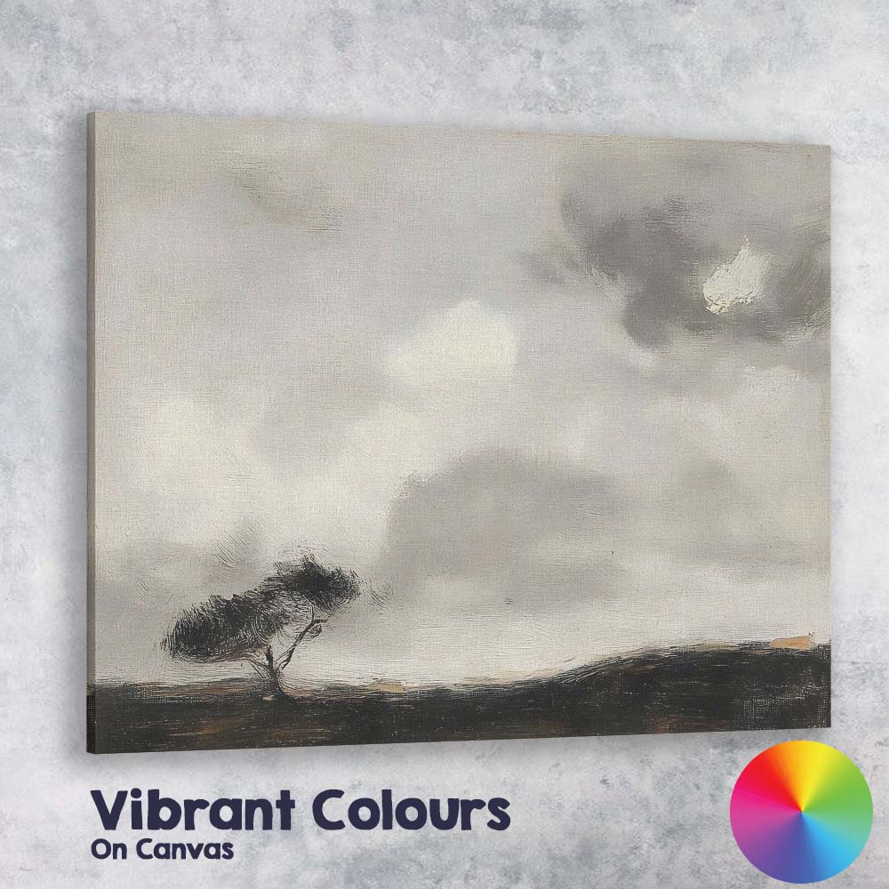 Monochrome Windswept Tree Dramatic Cloudy Landscape Textured Painting Canvas Wall Art Print Decor Picture Ready to Hang