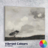 Monochrome Windswept Tree Dramatic Cloudy Landscape Textured Painting Canvas Wall Art Print Decor Picture Ready to Hang
