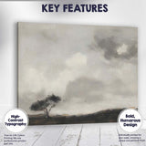 Monochrome Windswept Tree Dramatic Cloudy Landscape Textured Painting Canvas Wall Art Print Decor Picture Ready to Hang