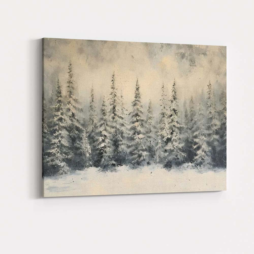 Textured Snowy Pine Forest Winter Woodland Canvas Wall Art Print Decor Picture Ready to Hang