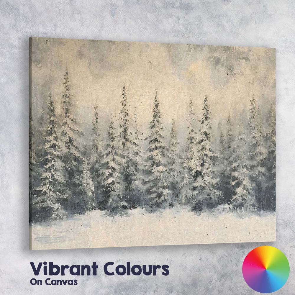 Textured Snowy Pine Forest Winter Woodland Canvas Wall Art Print Decor Picture Ready to Hang