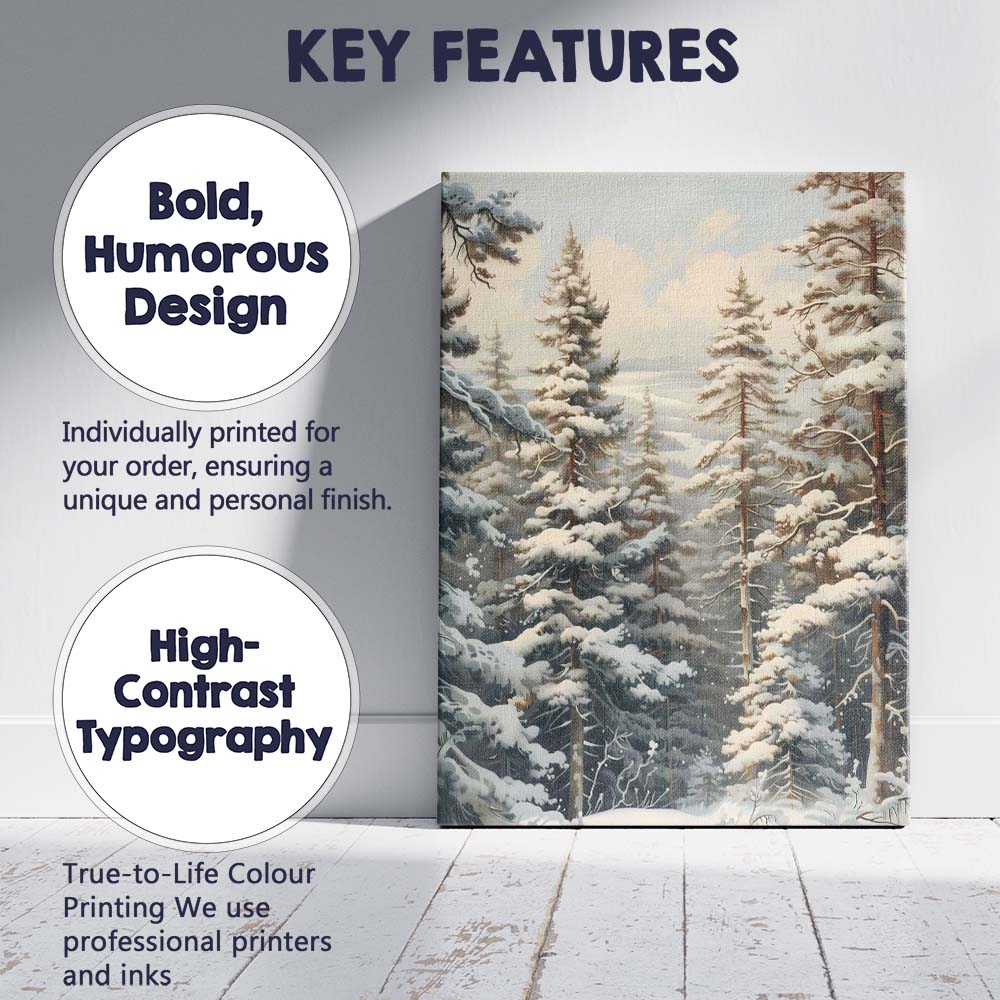 Watercolour Snow Covered Pine Forest Winter Landscape Canvas Wall Art Print Decor Picture Ready to Hang