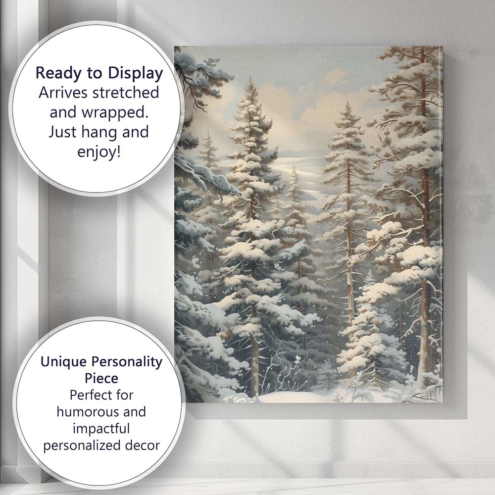 Watercolour Snow Covered Pine Forest Winter Landscape Canvas Wall Art Print Decor Picture Ready to Hang