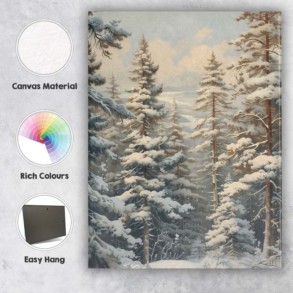 Watercolour Snow Covered Pine Forest Winter Landscape Canvas Wall Art Print Decor Picture Ready to Hang