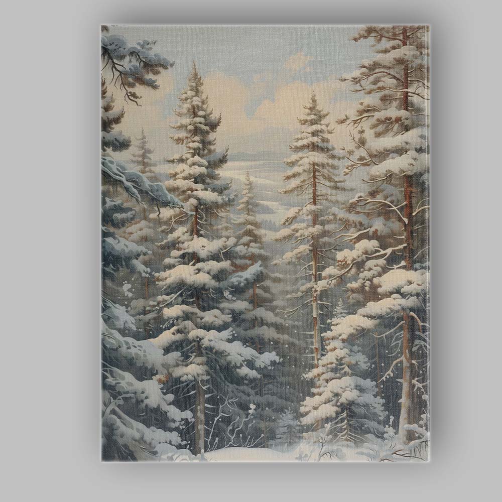 Watercolour Snow Covered Pine Forest Winter Landscape Canvas Wall Art Print Decor Picture Ready to Hang