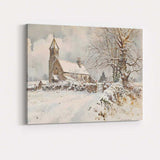 Watercolour Snowy Country Church Winter Village Landscape Canvas Wall Art Print Decor Picture Ready to Hang